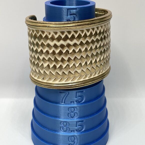 Banana Republic Gold Tone White Enamel Woven Embossed Wide Open Cuff Bracelet - Picture 7 of 7